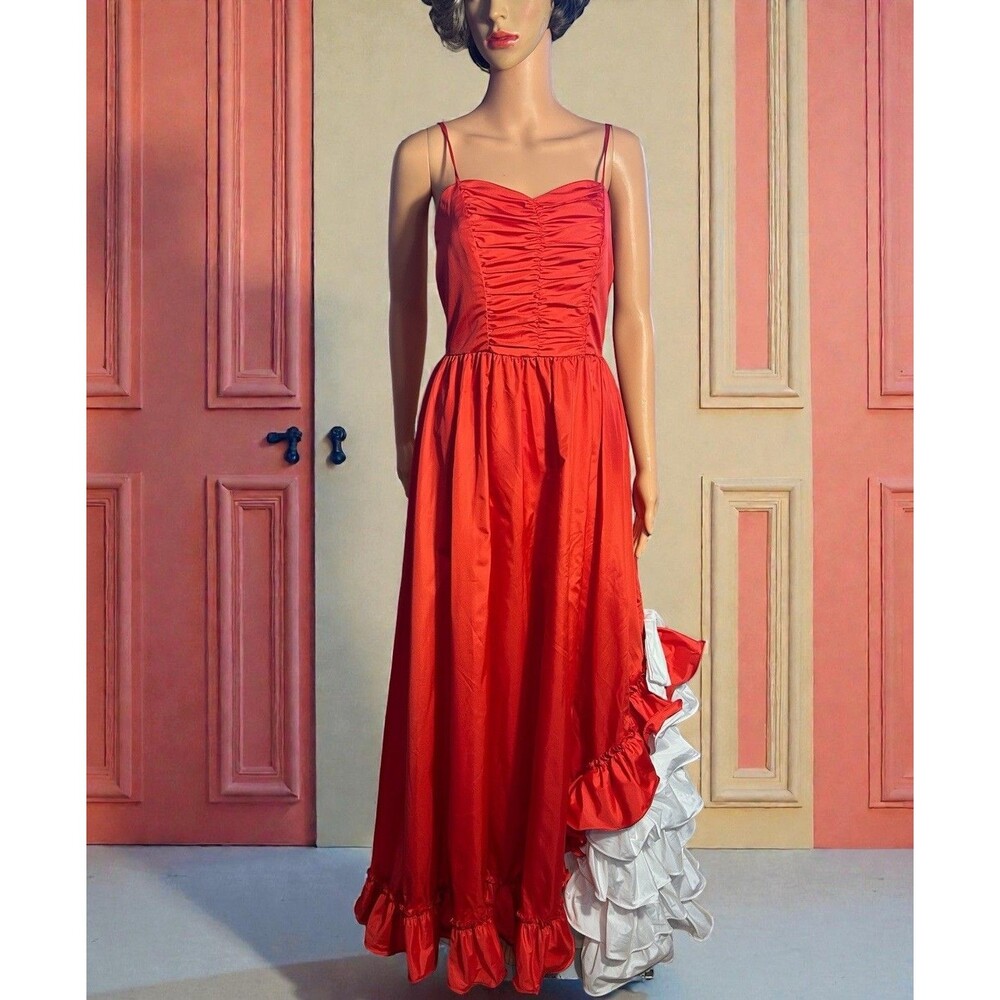 Vintage Old West Saloon Dress Masquerade Prom Gown Bustle Ball Womens 26”w 1980s